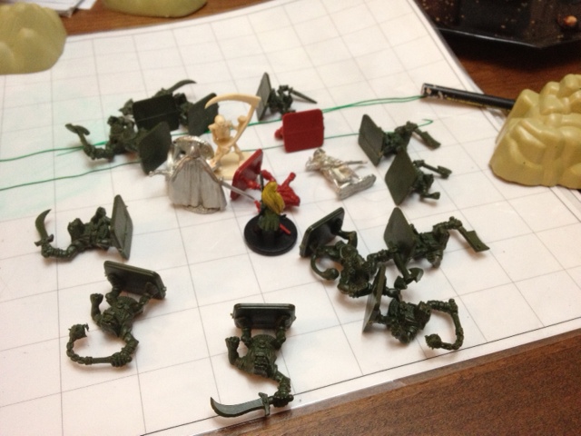 The final showdown: Ash versus the mini-orc thing leader (aka Skeleton with scythe)