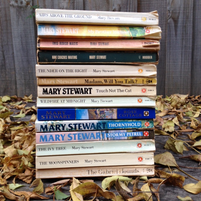 mary stewart books pile