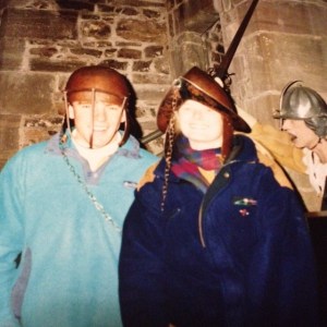 Chepstow Castle - trying on Civil War helmets